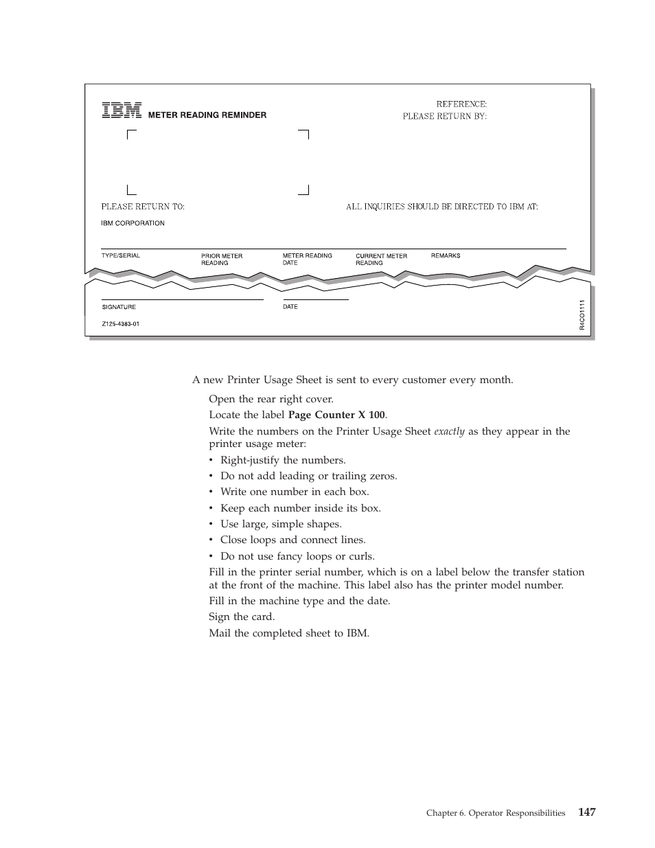 Printer usage sheet | IBM INFO PRINT 3000 User Manual | Page 179 / 346