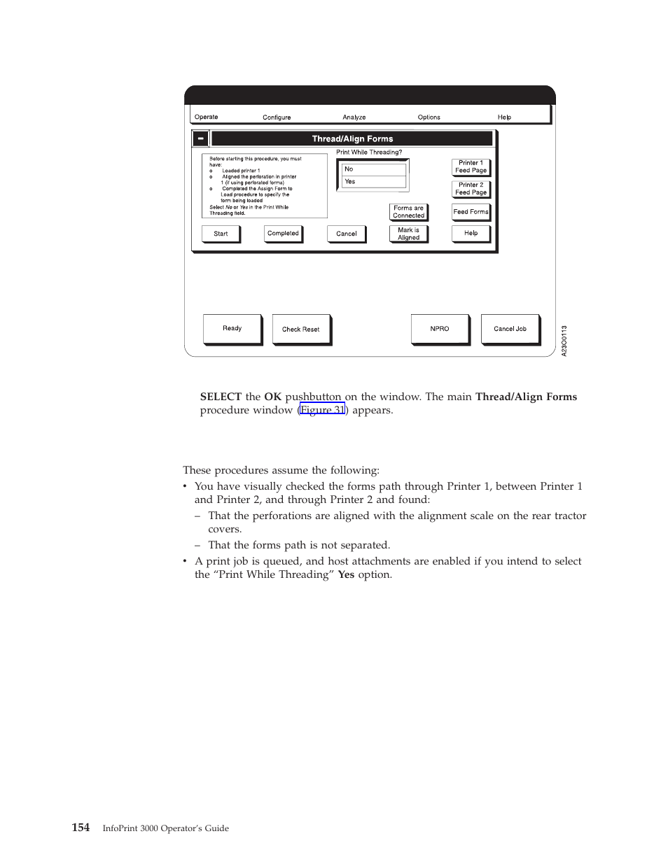 Forms are loaded through both printers, Main thread/align forms window, Forms | IBM INFO PRINT 3000 User Manual | Page 186 / 346