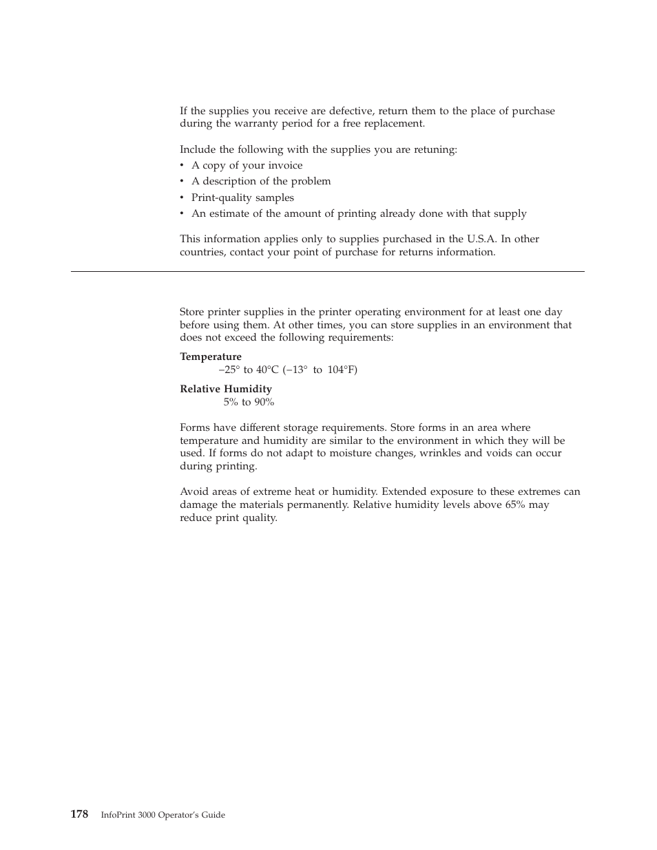 Warranty returns, Storing supplies | IBM INFO PRINT 3000 User Manual | Page 210 / 346