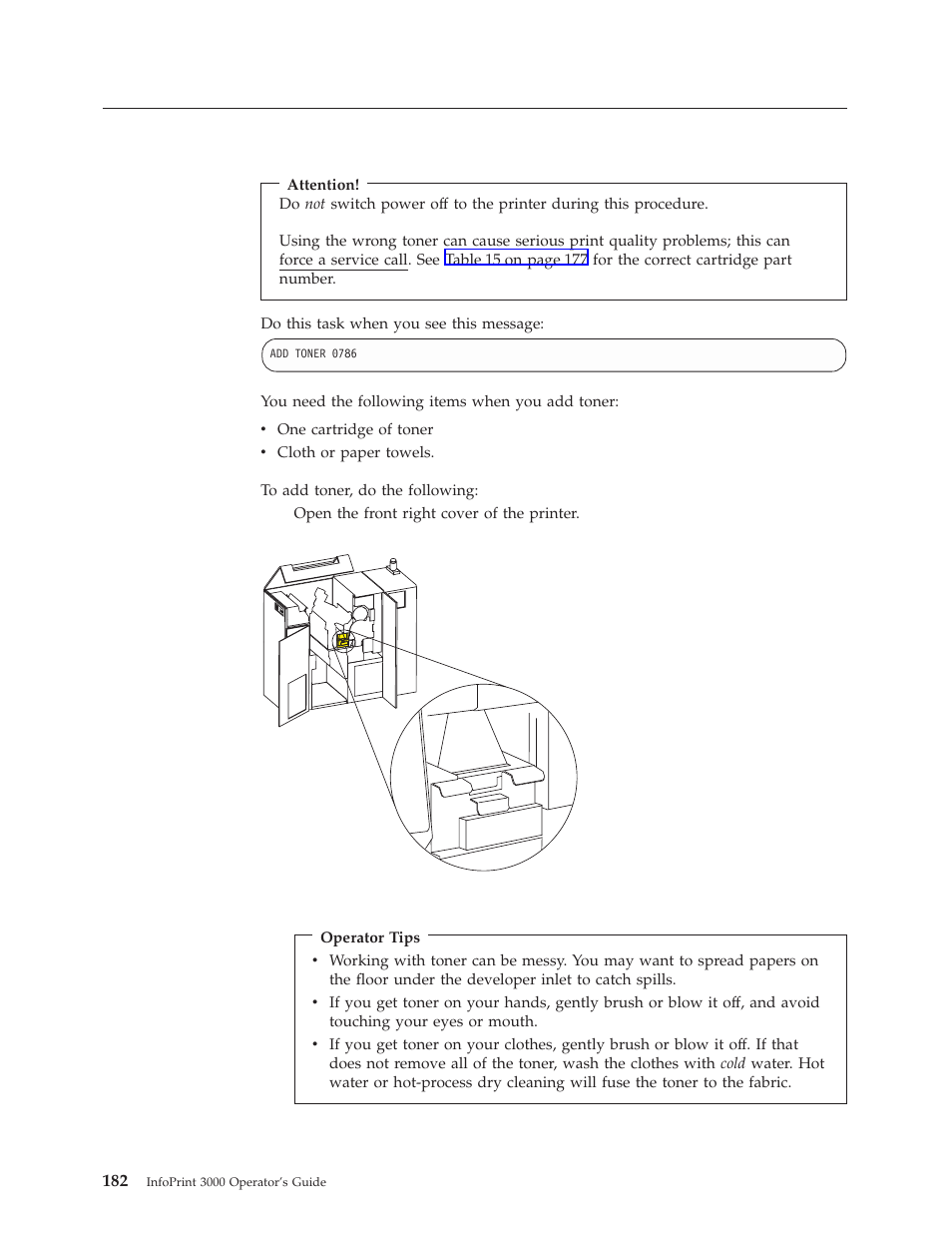 Changing the toner cartridge | IBM INFO PRINT 3000 User Manual | Page 214 / 346
