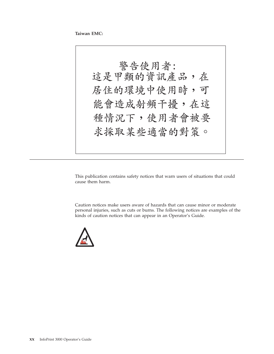 Safety notice conventions, Caution notices | IBM INFO PRINT 3000 User Manual | Page 22 / 346