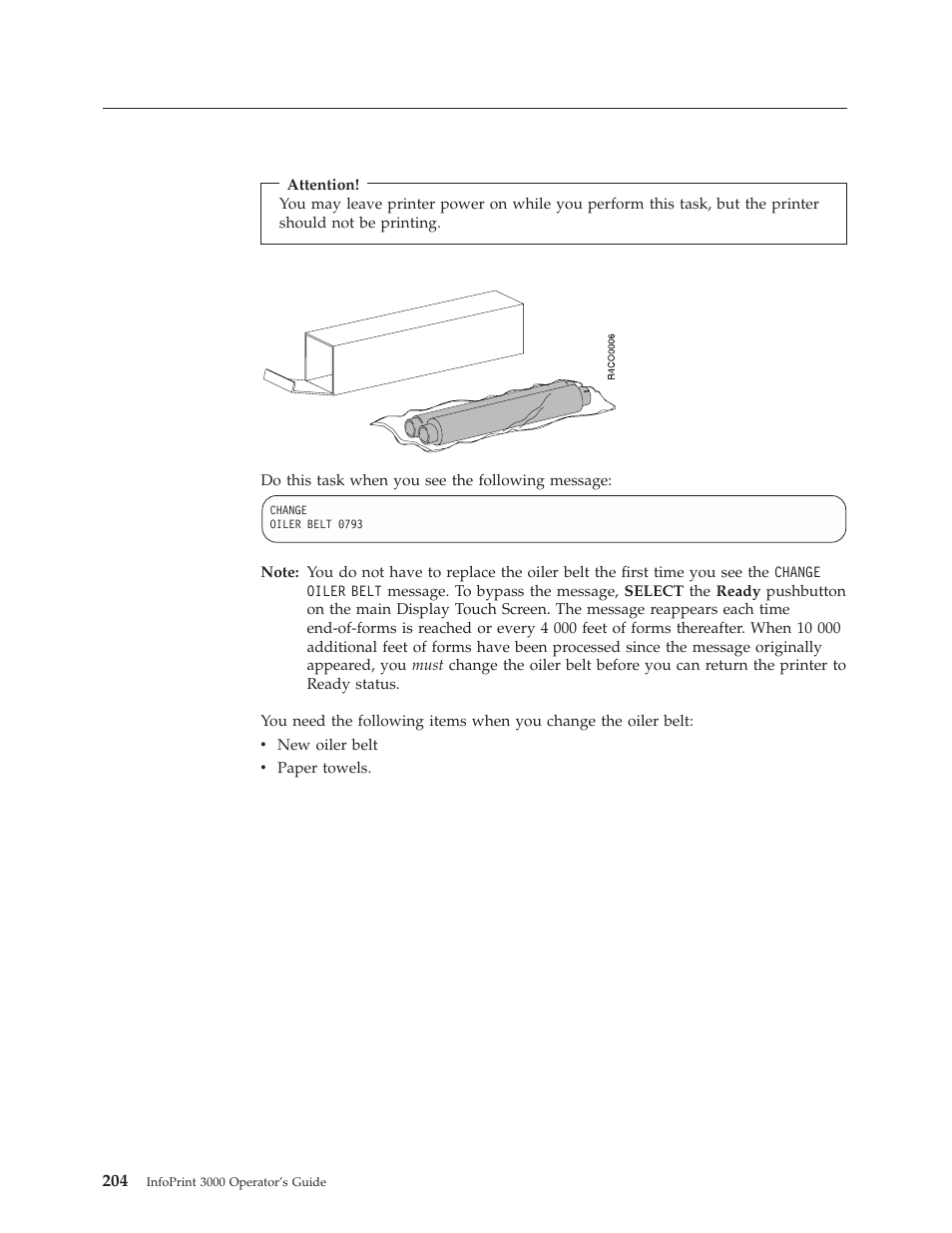 Changing the oiler belt | IBM INFO PRINT 3000 User Manual | Page 236 / 346