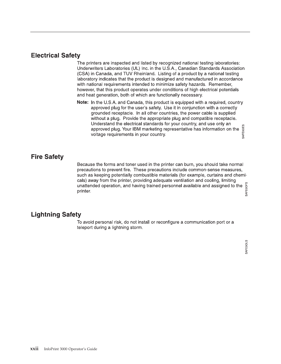 Safety notices, Xxii | IBM INFO PRINT 3000 User Manual | Page 24 / 346