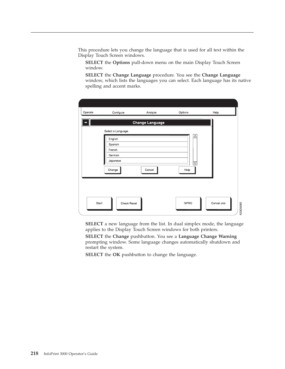 Changing the language of messages, Changing the language of messages” on | IBM INFO PRINT 3000 User Manual | Page 250 / 346