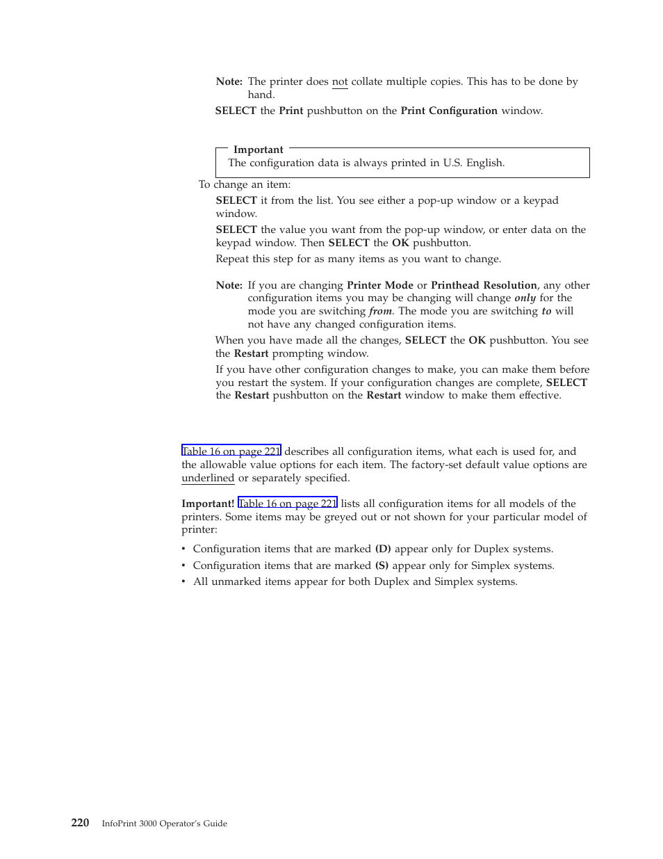 Printer configuration information | IBM INFO PRINT 3000 User Manual | Page 252 / 346