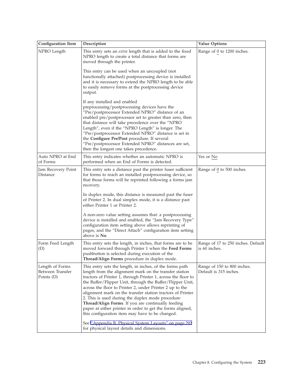Npro length” on | IBM INFO PRINT 3000 User Manual | Page 255 / 346