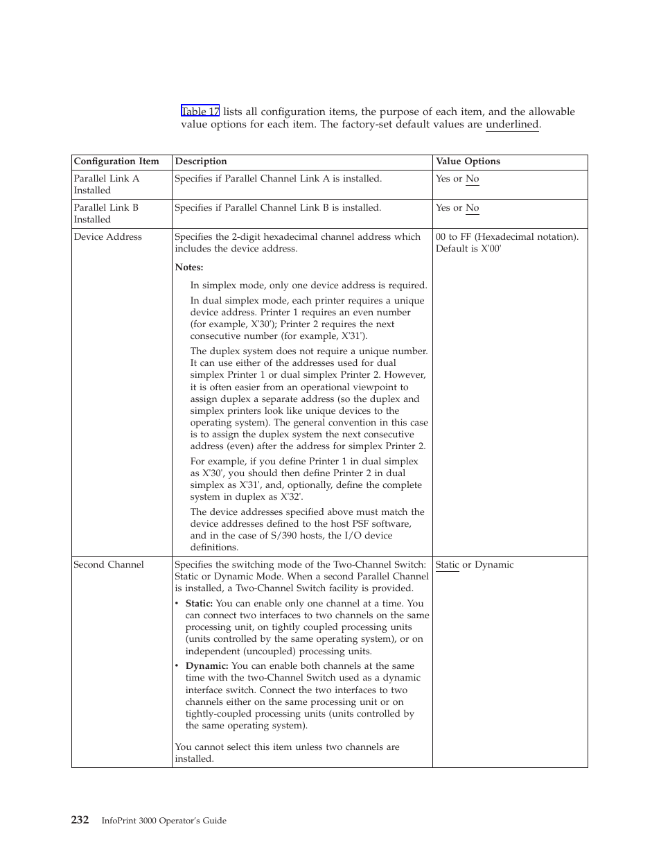 Parallel channel configuration information, Parallel channel attachment items | IBM INFO PRINT 3000 User Manual | Page 264 / 346