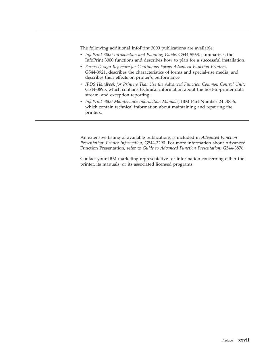 Infoprint 3000 library, Xxvii, Related publications | IBM INFO PRINT 3000 User Manual | Page 29 / 346