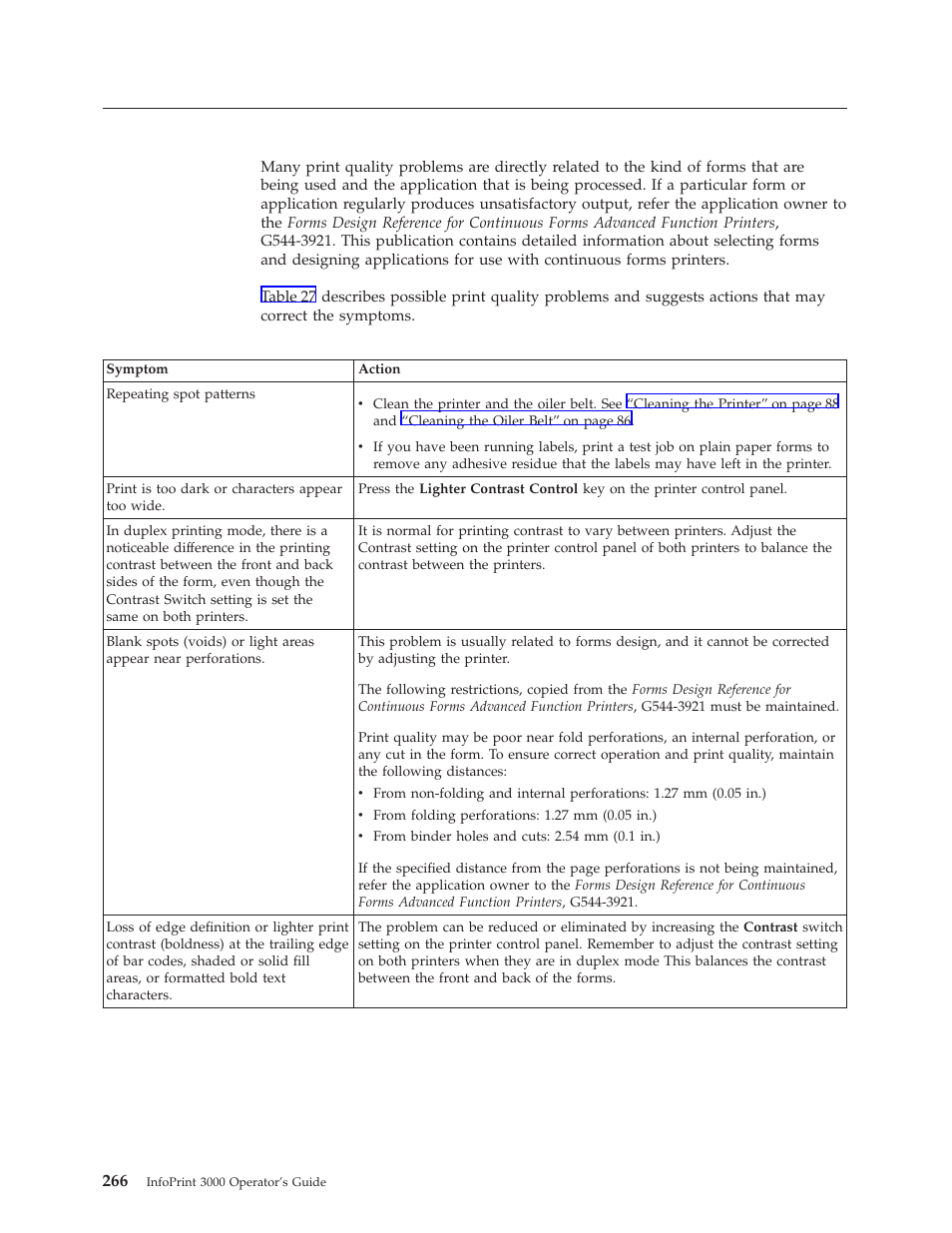 Print quality problems, Print quality symptom table | IBM INFO PRINT 3000 User Manual | Page 298 / 346