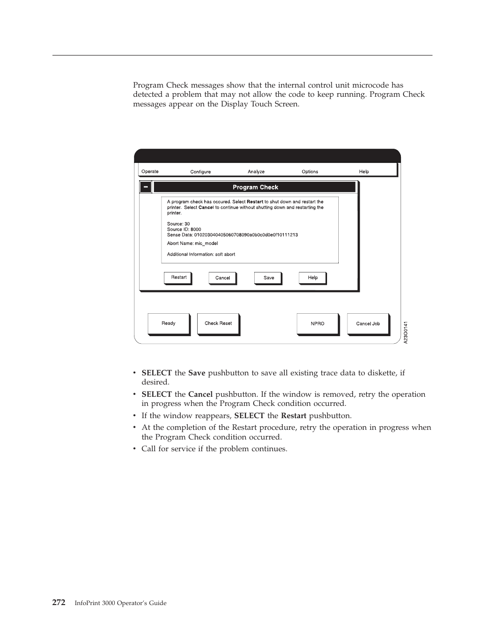 Program check messages, Soft program check, Soft program check window | IBM INFO PRINT 3000 User Manual | Page 304 / 346