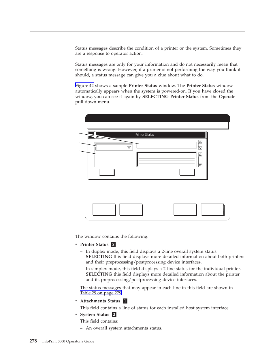 Status messages, Printer status window, Status | IBM INFO PRINT 3000 User Manual | Page 310 / 346