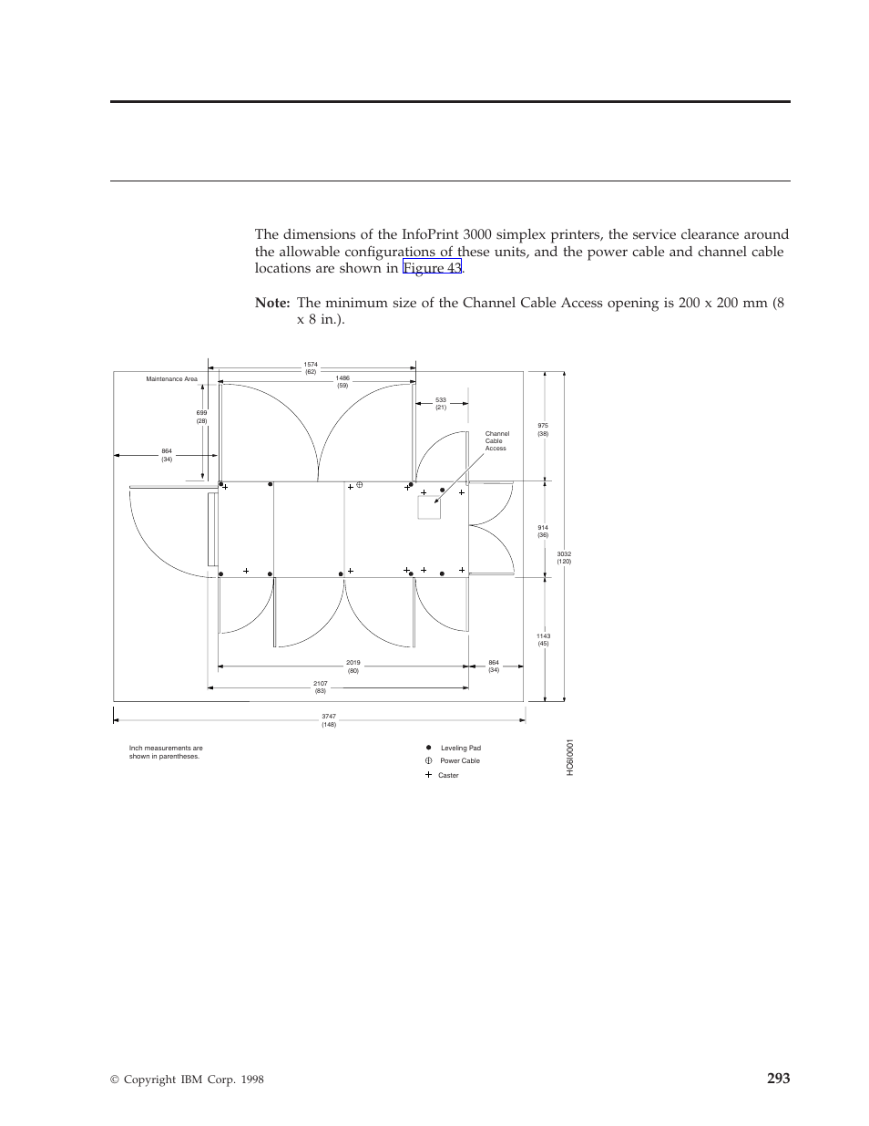 Appendix b. physical system layouts 293, Simplex models, Simplex configuration | Appendix b. physical system layouts, Figure 43. simplex configuration | IBM INFO PRINT 3000 User Manual | Page 325 / 346