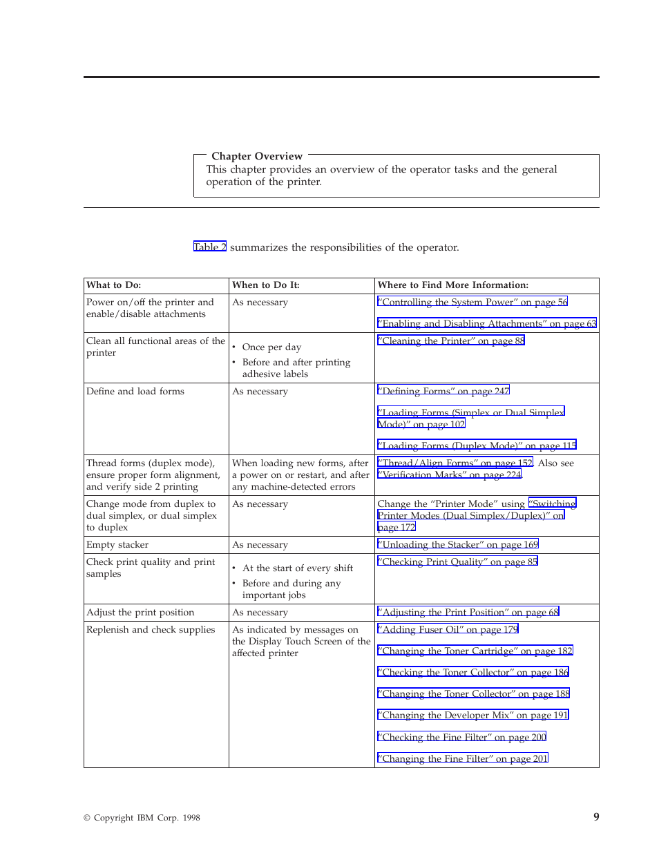 Chapter 2. operator’s overview, Operator responsibilities | IBM INFO PRINT 3000 User Manual | Page 41 / 346