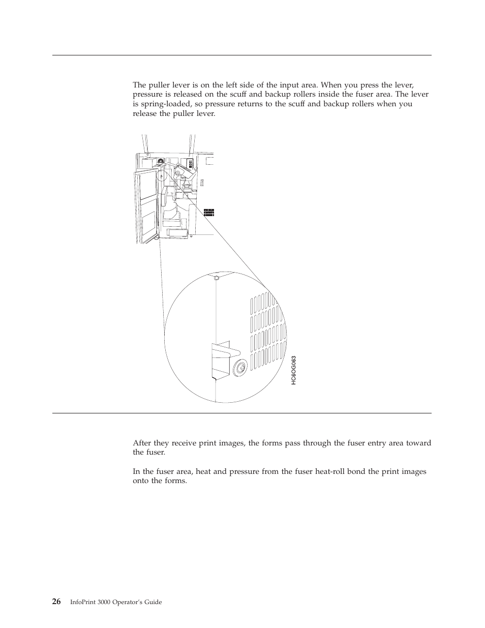 Puller control lever, Fuser entry area | IBM INFO PRINT 3000 User Manual | Page 58 / 346