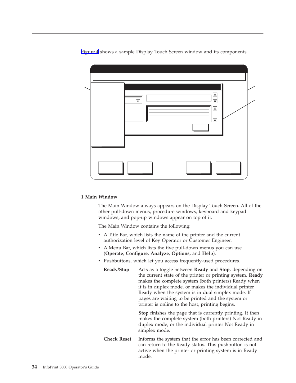 Display touch screen windows, Display touch screen window components | IBM INFO PRINT 3000 User Manual | Page 66 / 346