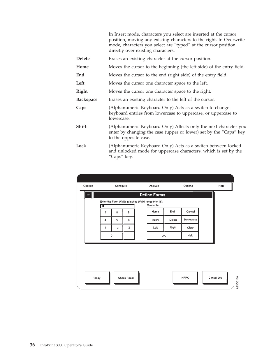 Numeric keypad window | IBM INFO PRINT 3000 User Manual | Page 68 / 346