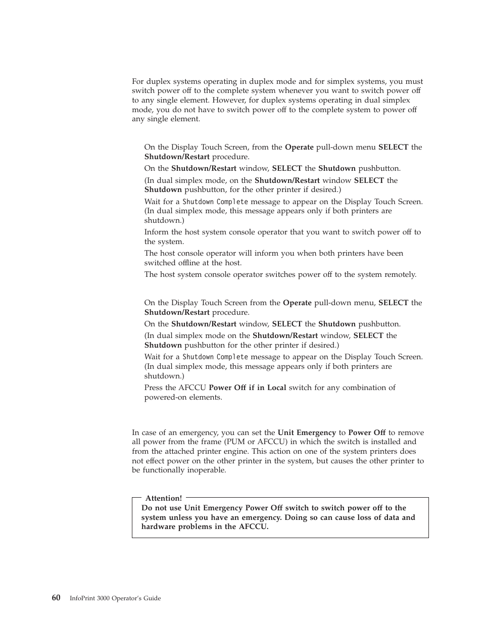 Powering off the system, In host-controlled remote mode, In local-controlled mode | Emergency power off | IBM INFO PRINT 3000 User Manual | Page 92 / 346