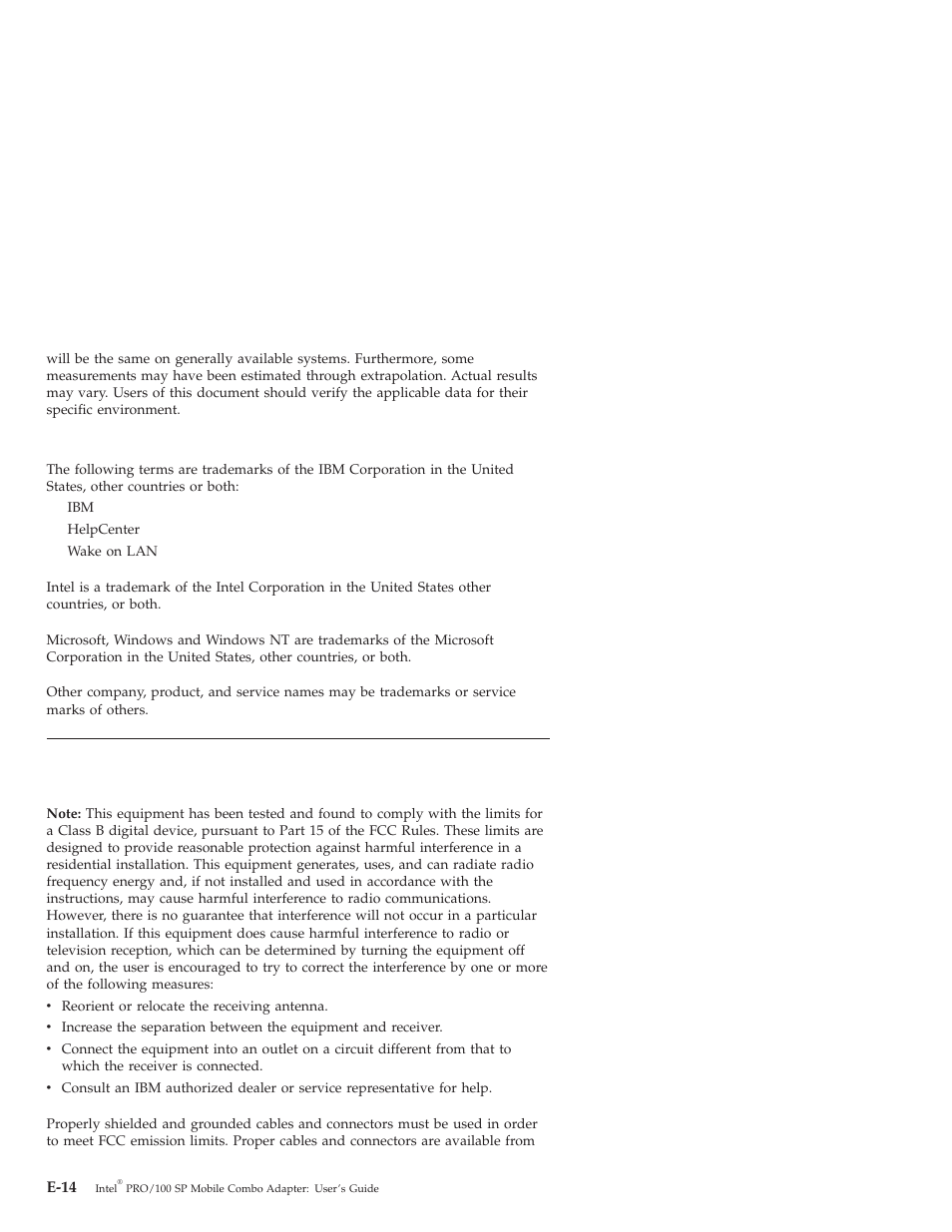 Electronic emission notices, Trademarks | IBM MOBILE COMBO ADAPTER PRO/100 SP User Manual | Page 60 / 72