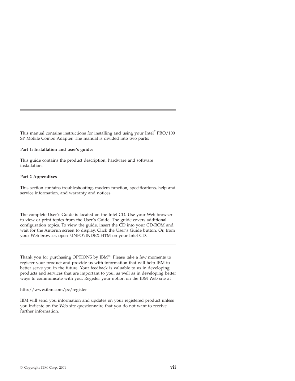 About this book, Online user’s guide, Registering your option | IBM MOBILE COMBO ADAPTER PRO/100 SP User Manual | Page 7 / 72