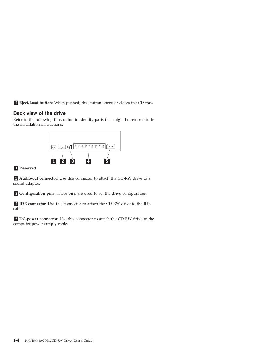 Back view of the drive | IBM 22P6969 User Manual | Page 12 / 54