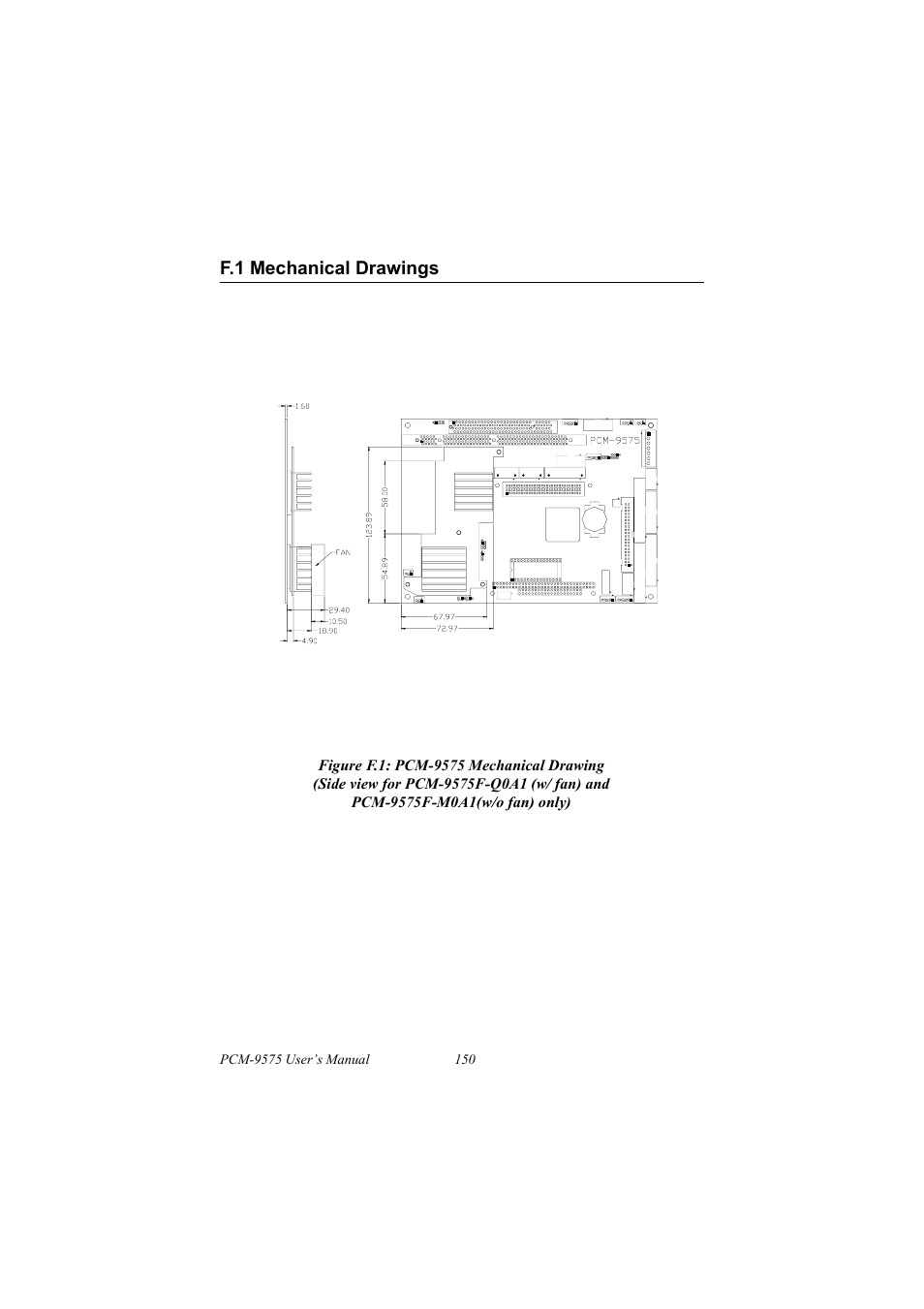 F.1 mechanical drawings, Mechanical drawings, Figure f.1: pcm-9575 mechanical drawing | IBM 100/10 User Manual | Page 160 / 162