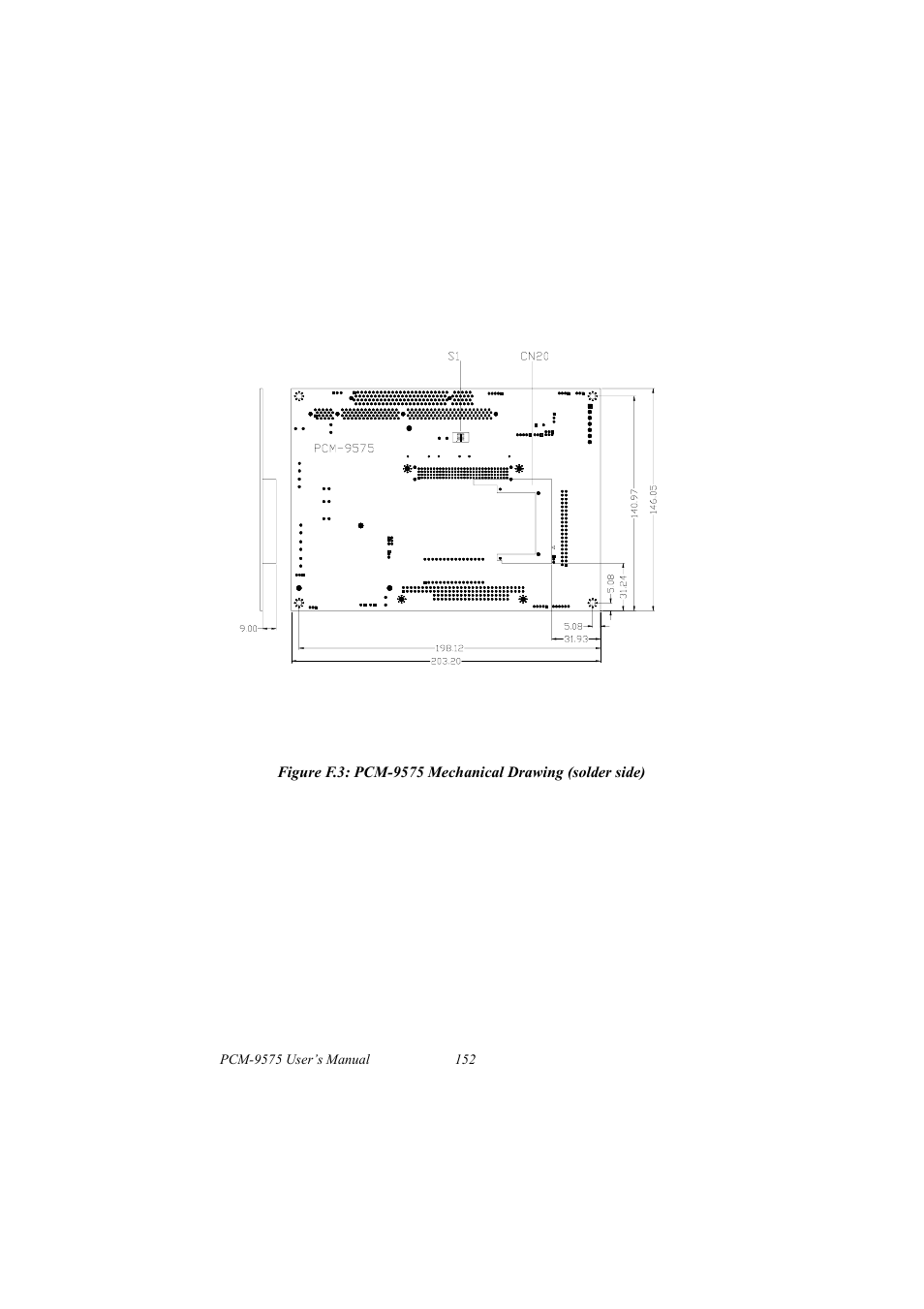Figure f.3: pcm-9575 mech drawing (solder side) | IBM 100/10 User Manual | Page 162 / 162