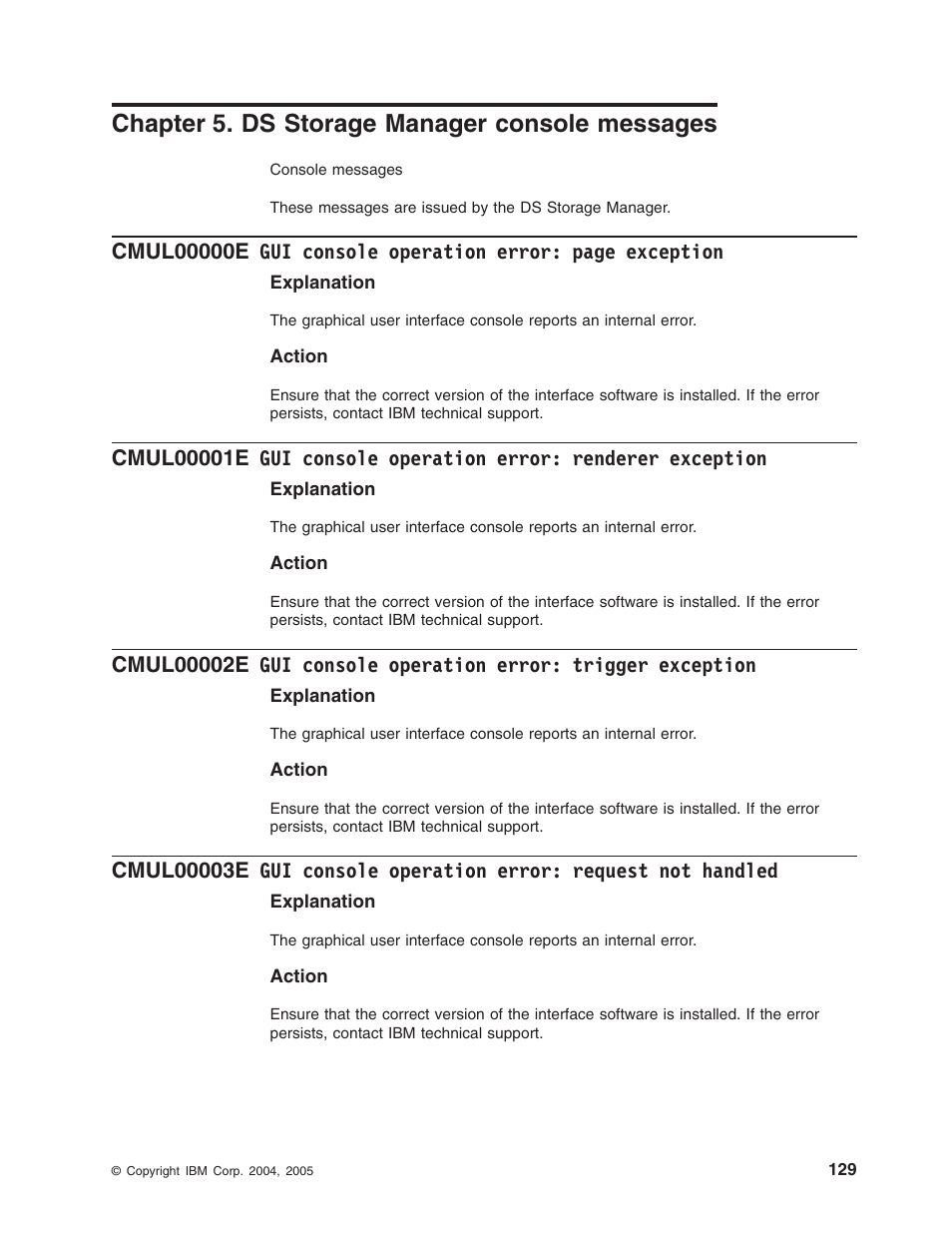 Chapter 5. ds storage manager console messages, Chapter, Storage | Manager, Console, Messages, Operation, Error, Page, Exception | IBM TOTAL STORAGE DS8000 User Manual | Page 149 / 374