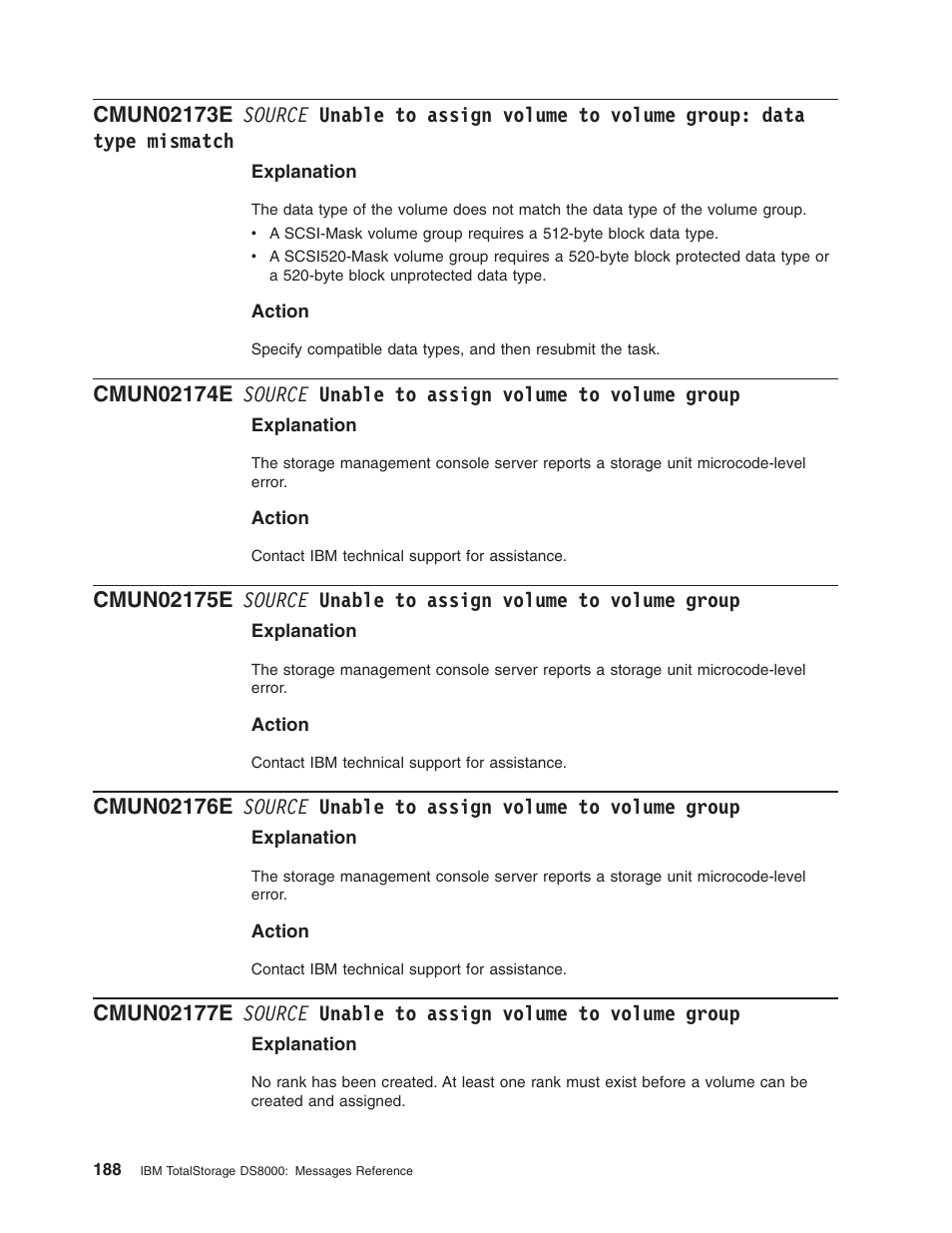 Source, Unable, Assign | Volume, Group, Data, Type, Mismatch | IBM TOTAL STORAGE DS8000 User Manual | Page 208 / 374