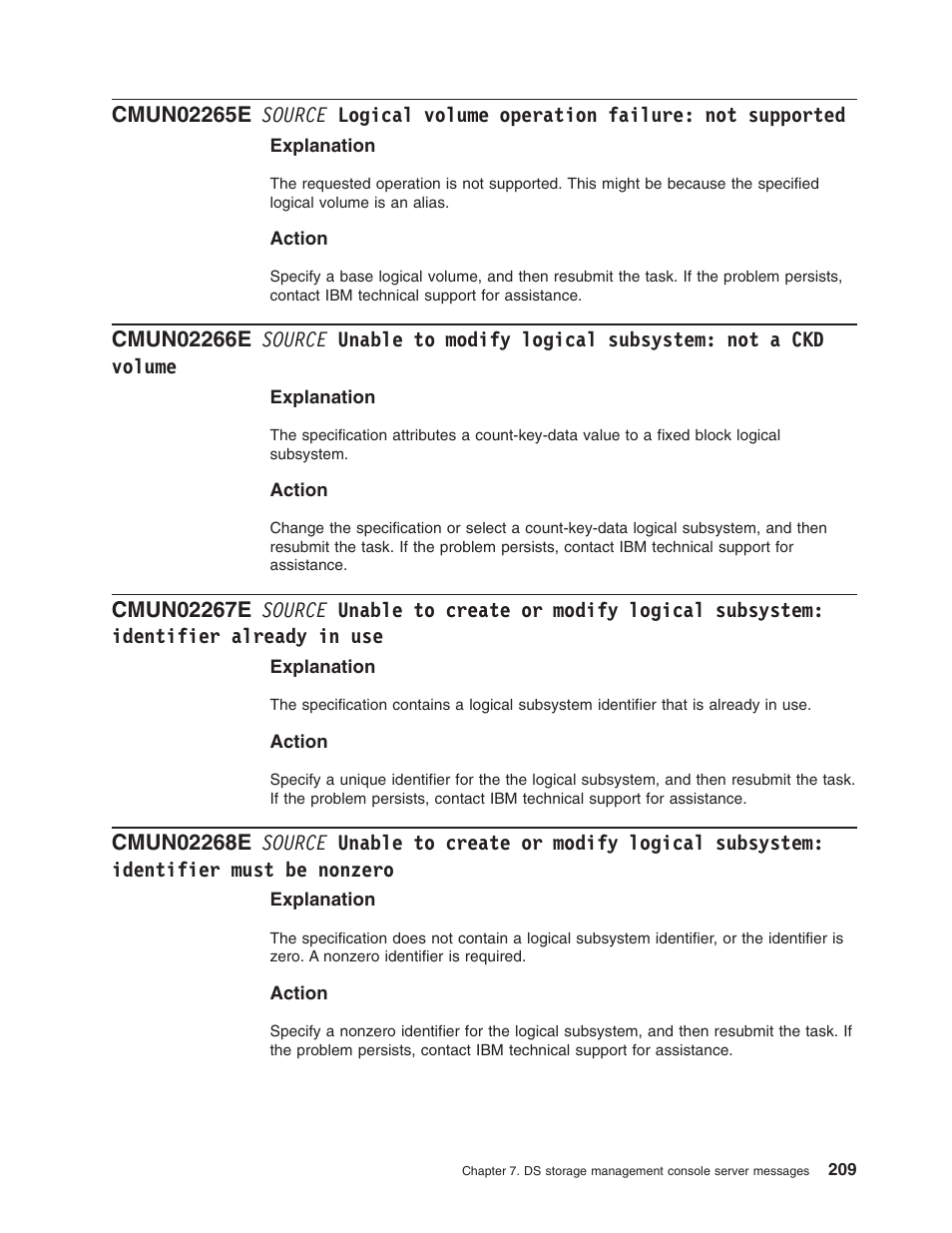 Source, Logical, Volume | Operation, Failure, Supported, Unable, Modify, Subsystem, Create | IBM TOTAL STORAGE DS8000 User Manual | Page 229 / 374