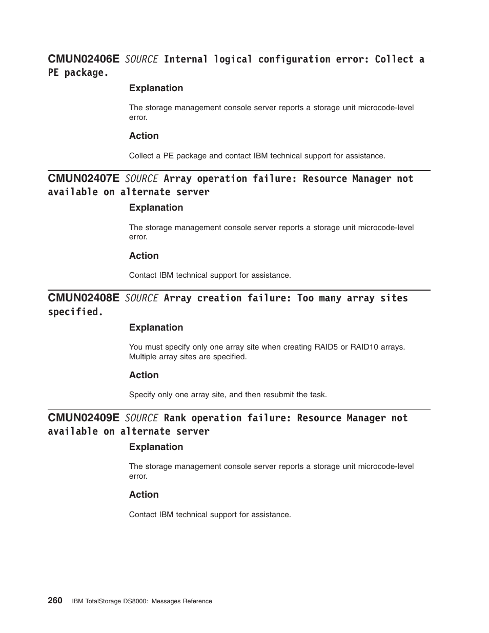 Source, Internal, Logical | Configuration, Error, Collect, Package, Array, Operation, Failure | IBM TOTAL STORAGE DS8000 User Manual | Page 280 / 374