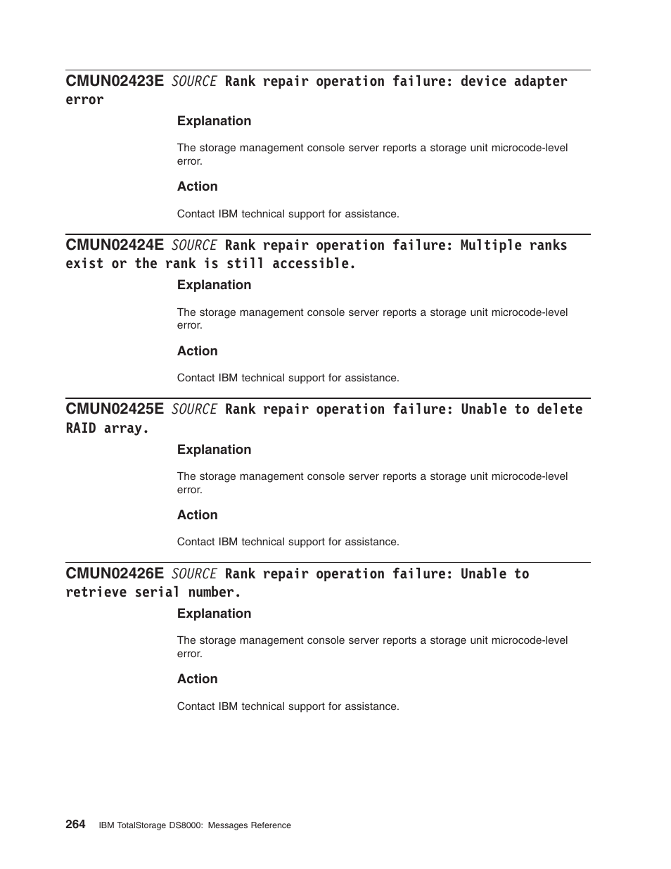 Source, Rank, Repair | Operation, Failure, Device, Adapter, Error, Multiple, Ranks | IBM TOTAL STORAGE DS8000 User Manual | Page 284 / 374