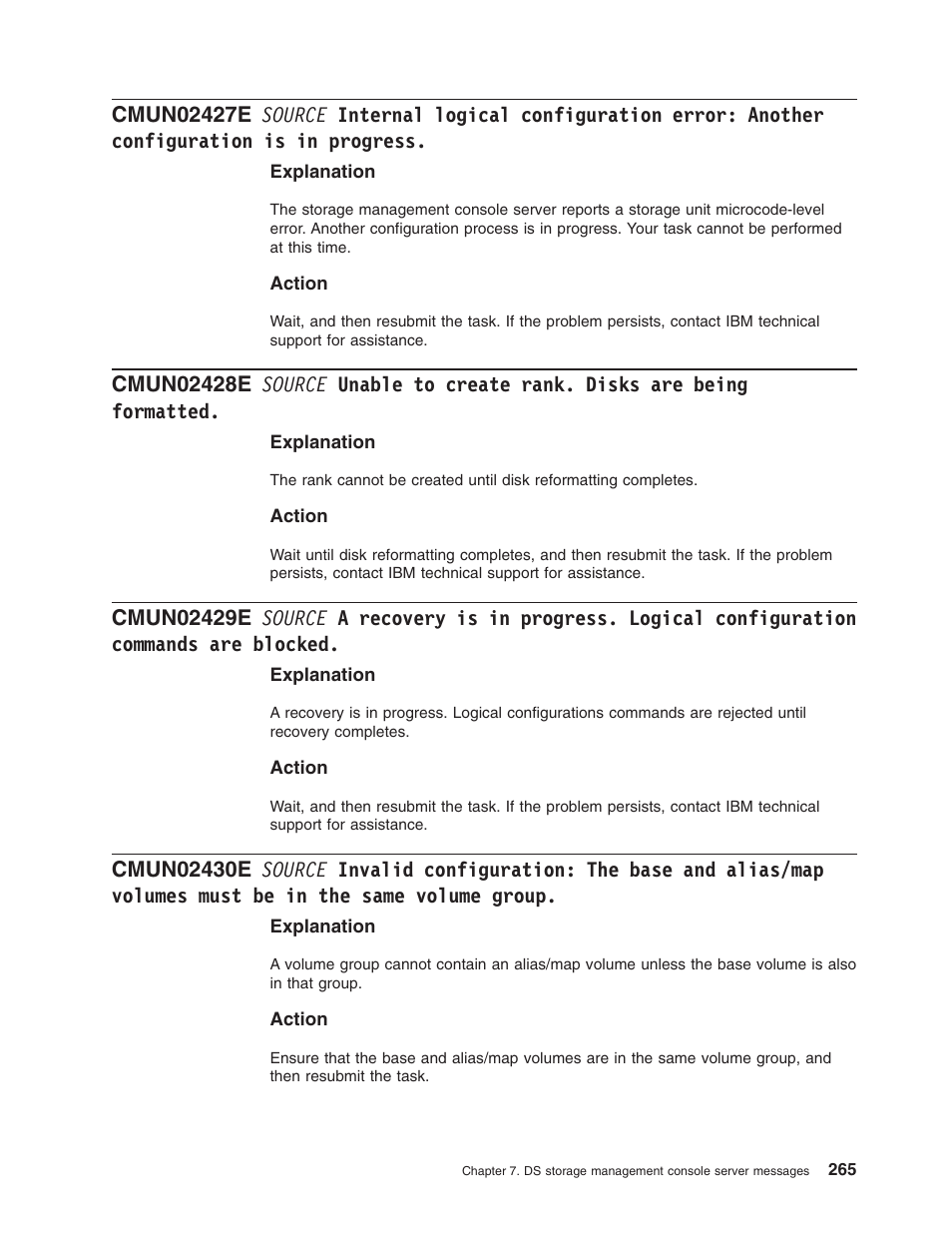 Source, Internal, Logical | Configuration, Error, Another, Progress, Unable, Create, Rank | IBM TOTAL STORAGE DS8000 User Manual | Page 285 / 374