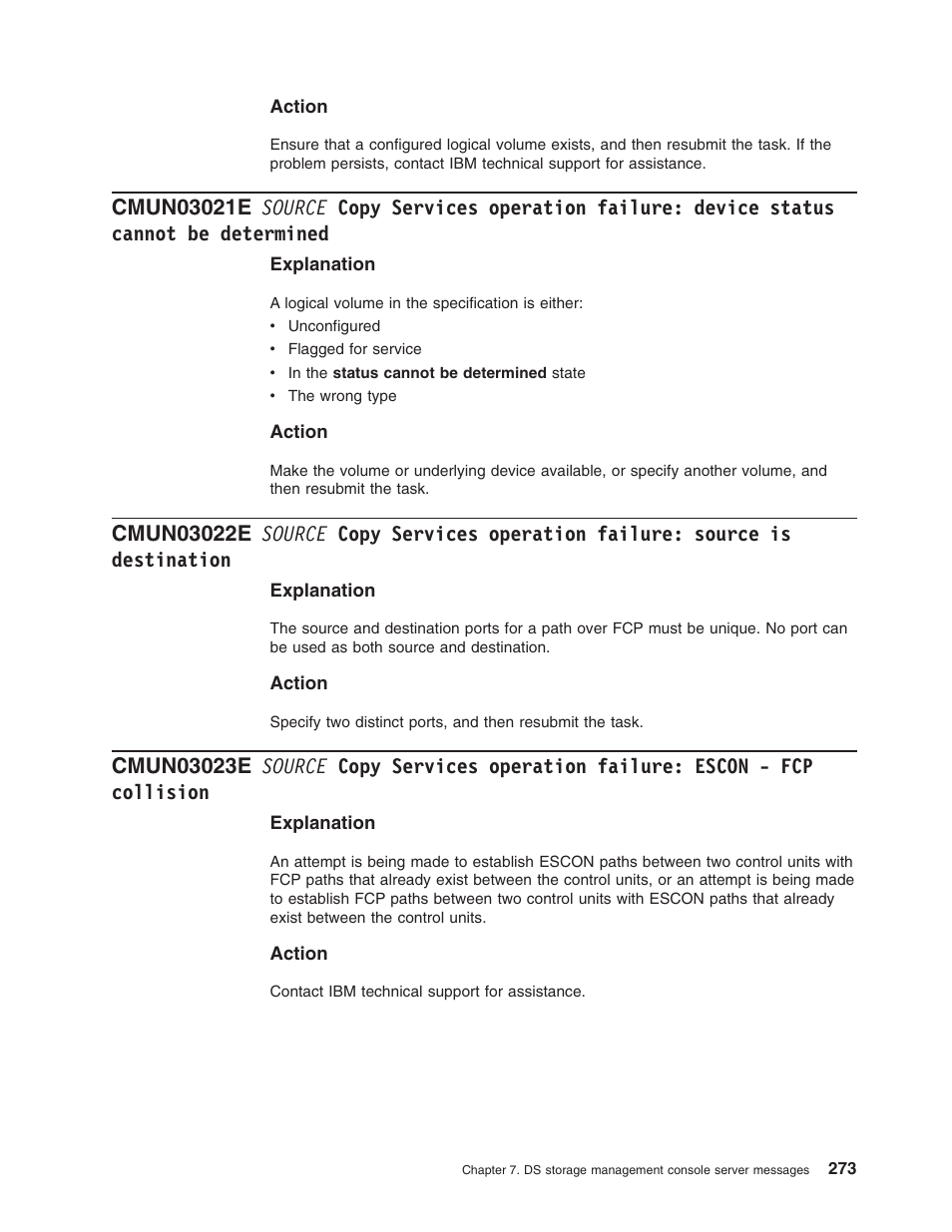 Source, Copy, Services | Operation, Failure, Device, Status, Cannot, Determined, Destination | IBM TOTAL STORAGE DS8000 User Manual | Page 293 / 374