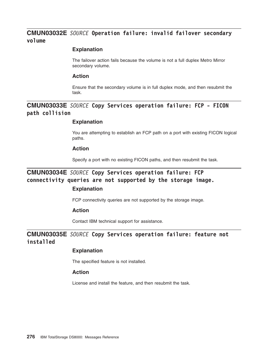 Source, Operation, Failure | Invalid, Failover, Secondary, Volume, Copy, Services, Ficon | IBM TOTAL STORAGE DS8000 User Manual | Page 296 / 374
