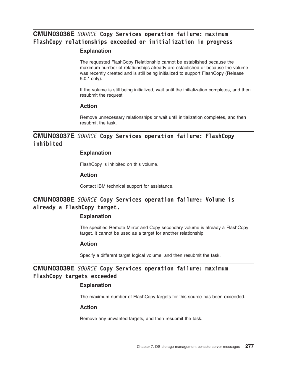 Source, Copy, Services | Operation, Failure, Maximum, Flashcopy, Relationships, Exceeded, Initialization | IBM TOTAL STORAGE DS8000 User Manual | Page 297 / 374
