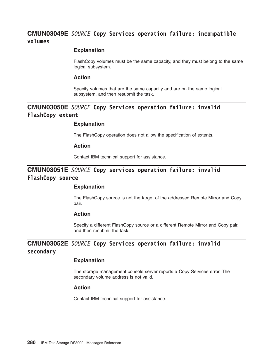 Source, Copy, Services | Operation, Failure, Incompatible, Volumes, Invalid, Flashcopy, Extent | IBM TOTAL STORAGE DS8000 User Manual | Page 300 / 374
