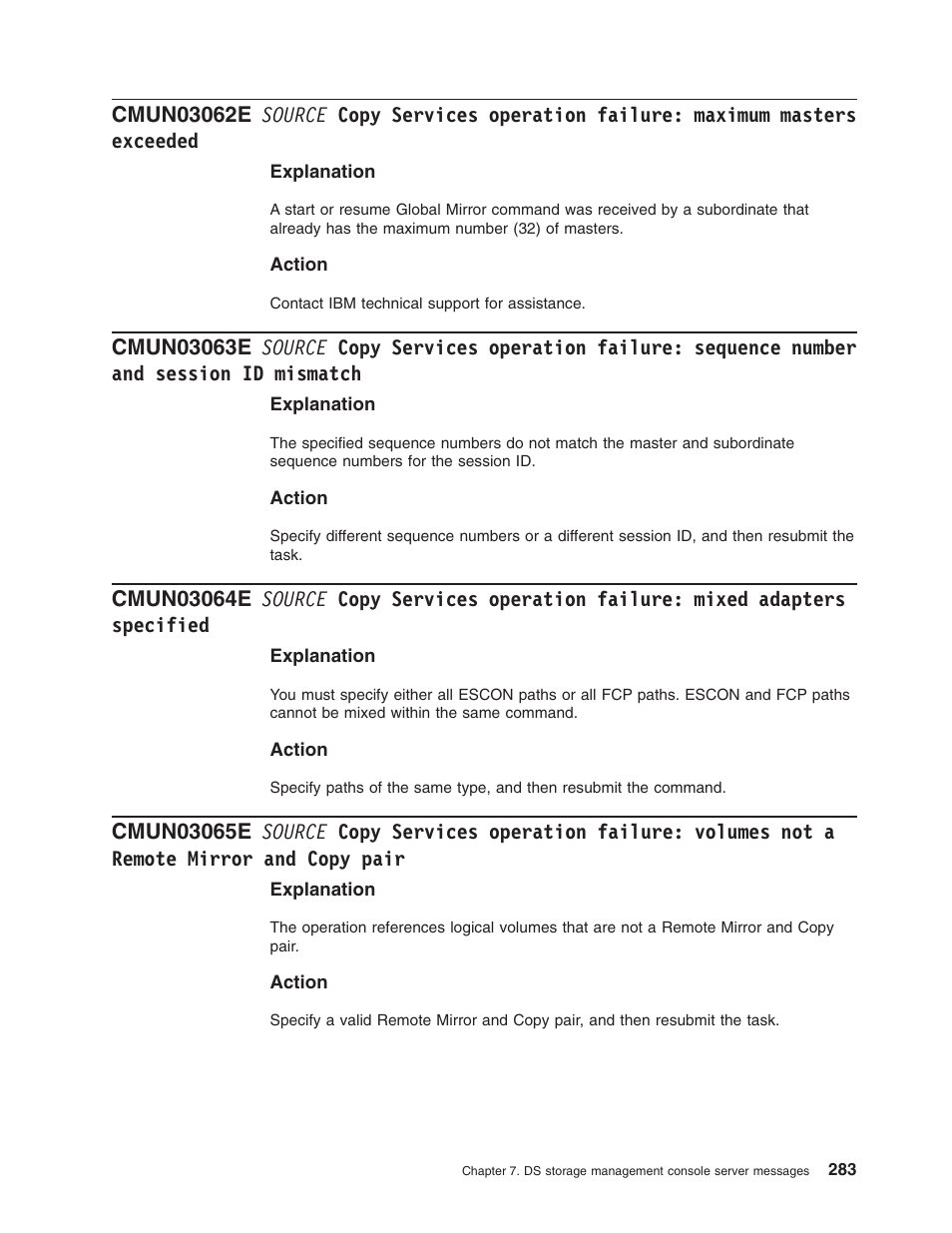 Source, Copy, Services | Operation, Failure, Maximum, Masters, Exceeded, Sequence, Number | IBM TOTAL STORAGE DS8000 User Manual | Page 303 / 374