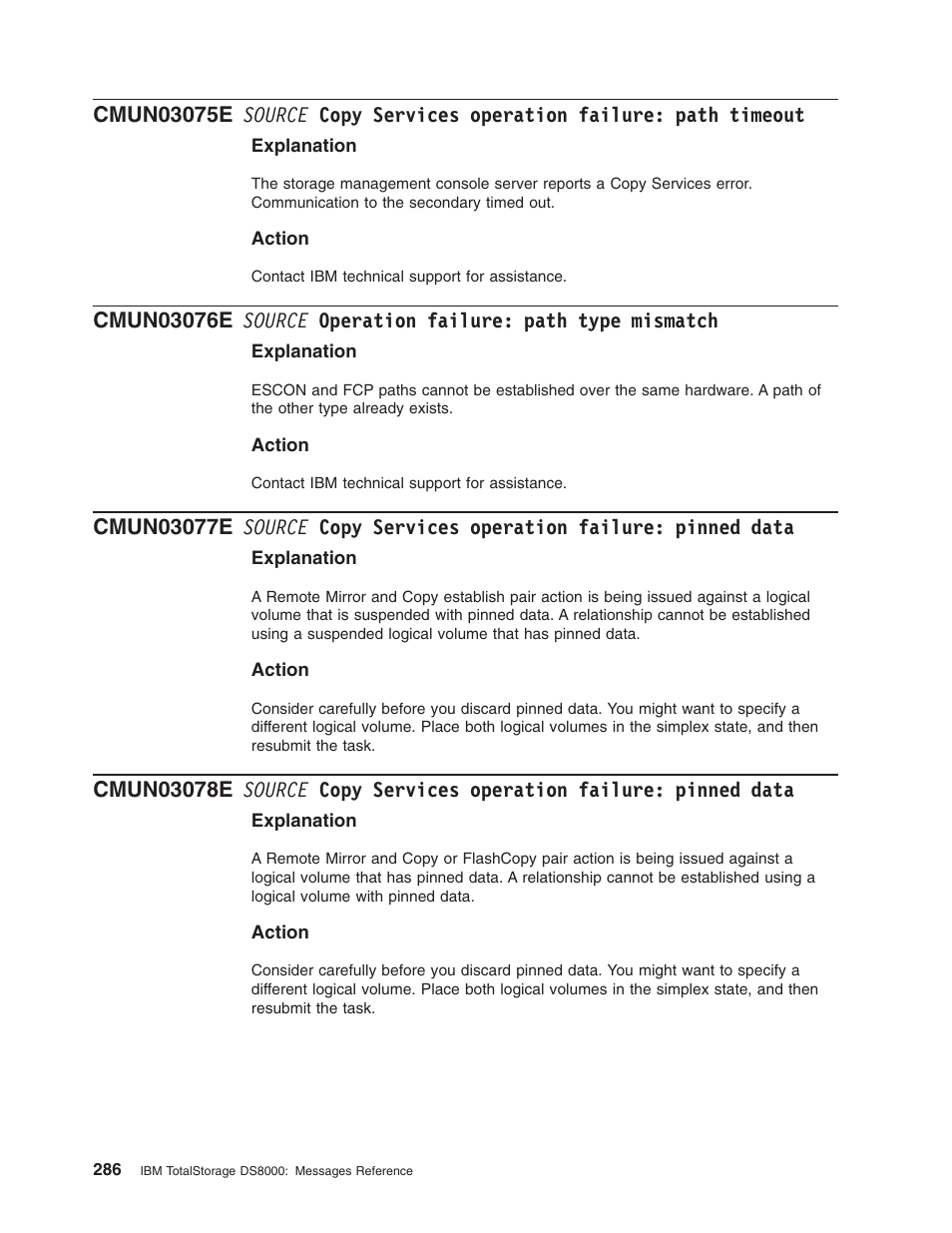 Source, Copy, Services | Operation, Failure, Path, Timeout, Type, Mismatch, Pinned | IBM TOTAL STORAGE DS8000 User Manual | Page 306 / 374