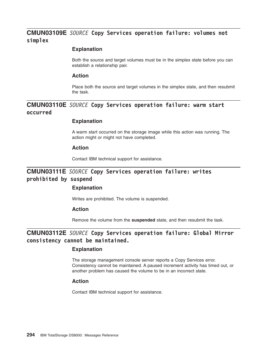 Source, Copy, Services | Operation, Failure, Volumes, Simplex, Warm, Start, Occurred | IBM TOTAL STORAGE DS8000 User Manual | Page 314 / 374