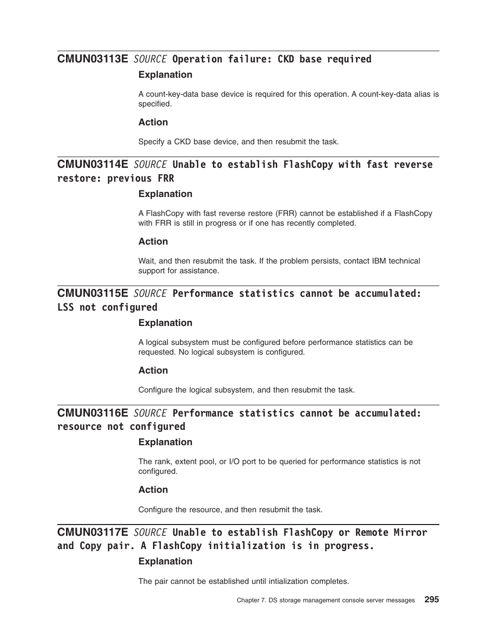 Source, Operation, Failure | Base, Required, Unable, Establish, Flashcopy, With, Fast | IBM TOTAL STORAGE DS8000 User Manual | Page 315 / 374