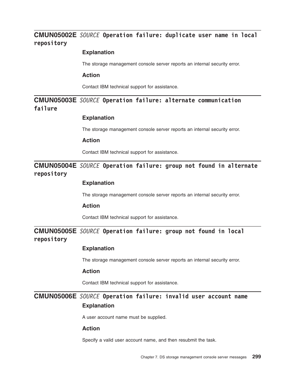 Source, Operation, Failure | Duplicate, User, Name, Local, Repository, Alternate, Communication | IBM TOTAL STORAGE DS8000 User Manual | Page 319 / 374