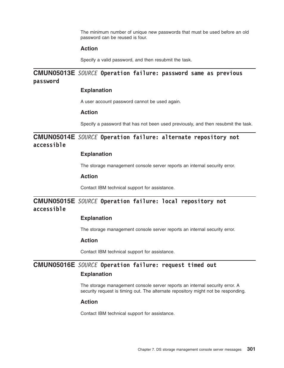 Source, Operation, Failure | Password, Same, Previous, Alternate, Repository, Accessible, Local | IBM TOTAL STORAGE DS8000 User Manual | Page 321 / 374