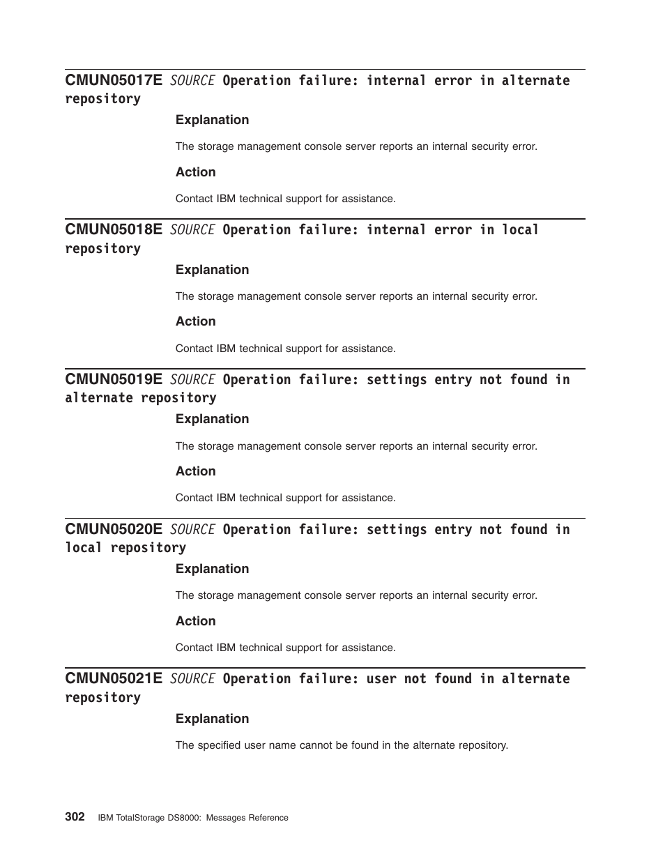 Source, Operation, Failure | Internal, Error, Alternate, Repository, Local, Settings, Entry | IBM TOTAL STORAGE DS8000 User Manual | Page 322 / 374
