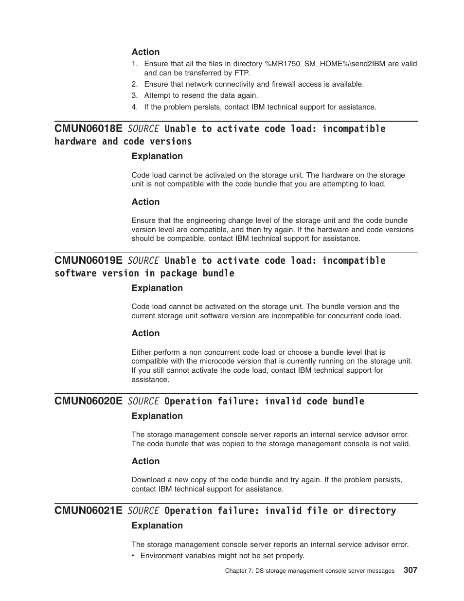 Source, Unable, Activate | Code, Load, Incompatible, Hardware, Versions, Software, Version | IBM TOTAL STORAGE DS8000 User Manual | Page 327 / 374