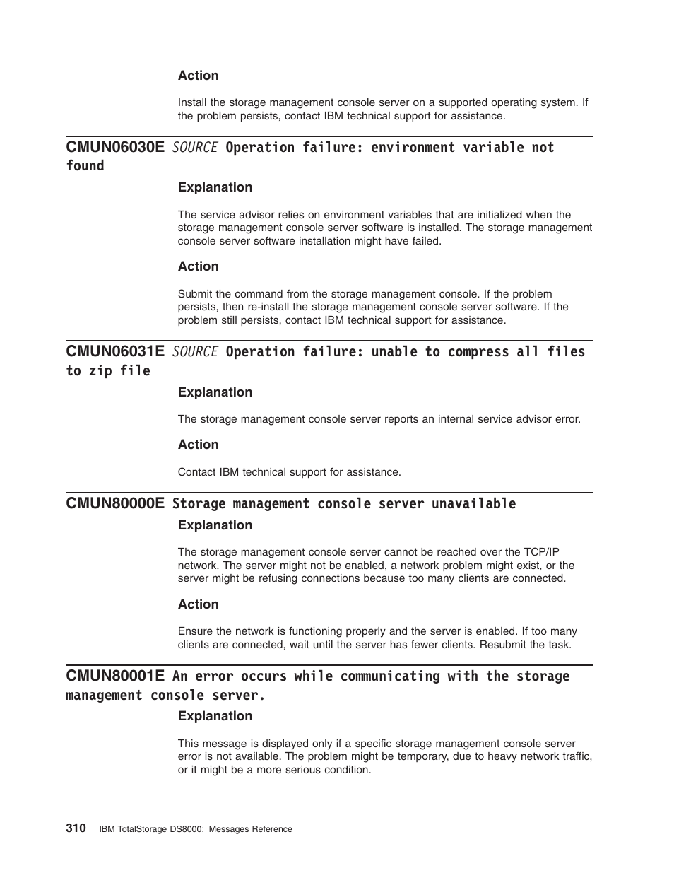 Source, Operation, Failure | Environment, Variable, Found, Unable, Compress, Files, File | IBM TOTAL STORAGE DS8000 User Manual | Page 330 / 374