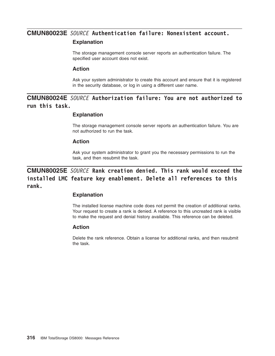 Source, Authentication, Failure | Nonexistent, Account, Authorization, Authorized, This, Task, Rank | IBM TOTAL STORAGE DS8000 User Manual | Page 336 / 374