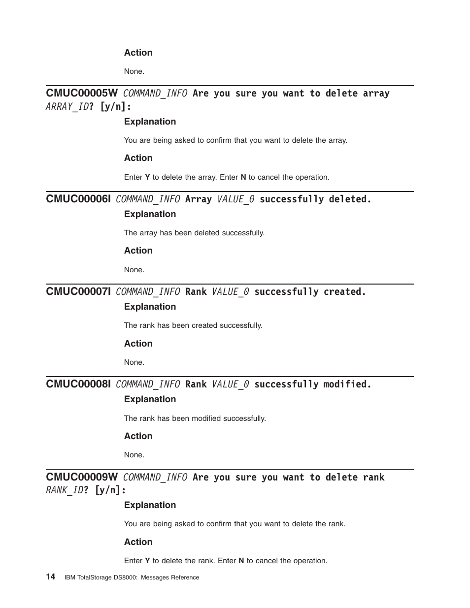 Command_info, Sure, Want | Delete, Array, Array_id, Value_0, Successfully, Deleted, Rank | IBM TOTAL STORAGE DS8000 User Manual | Page 34 / 374