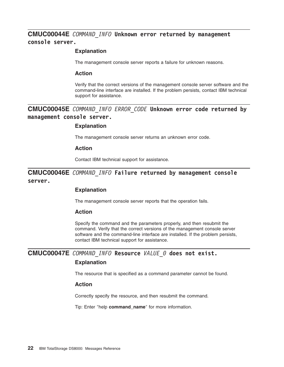 Command_info, Unknown, Error | Returned, Management, Console, Server, Error_code, Code, Failure | IBM TOTAL STORAGE DS8000 User Manual | Page 42 / 374