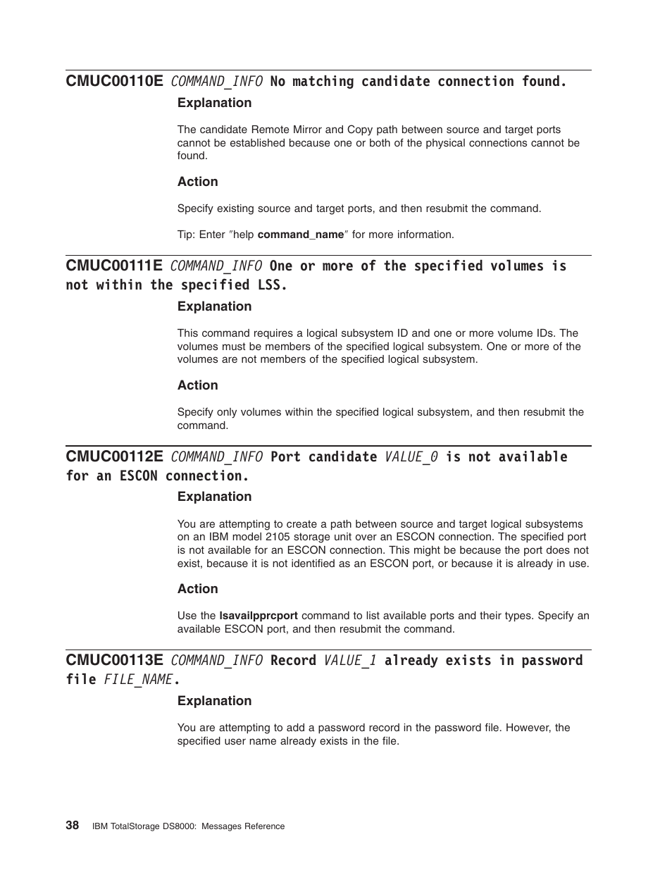 Command_info, Matching, Candidate | Connection, Found, More, Specified, Volumes, Within, Port | IBM TOTAL STORAGE DS8000 User Manual | Page 58 / 374