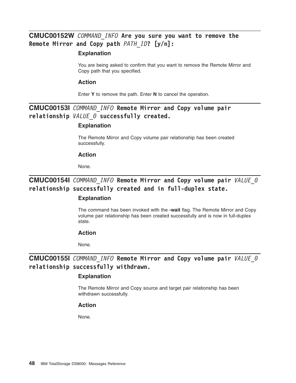 Command_info, Sure, Want | Remove, Remote, Mirror, Copy, Path, Path_id, Volume | IBM TOTAL STORAGE DS8000 User Manual | Page 68 / 374